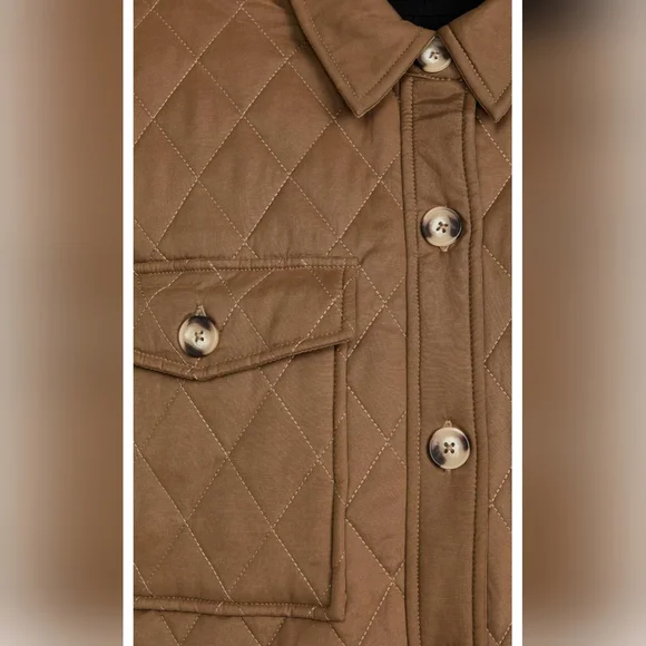 NWT Good American Quilted Sherpa Button Shacket Jacket Brown 🤎 5/6 XXL/3XL - Picture 7 of 10